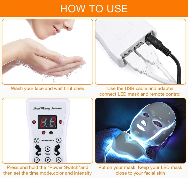 Face Mask with 7 Color LED Light Therapy Acne Treatment Photon Skin Rejuvenation Facial Mask