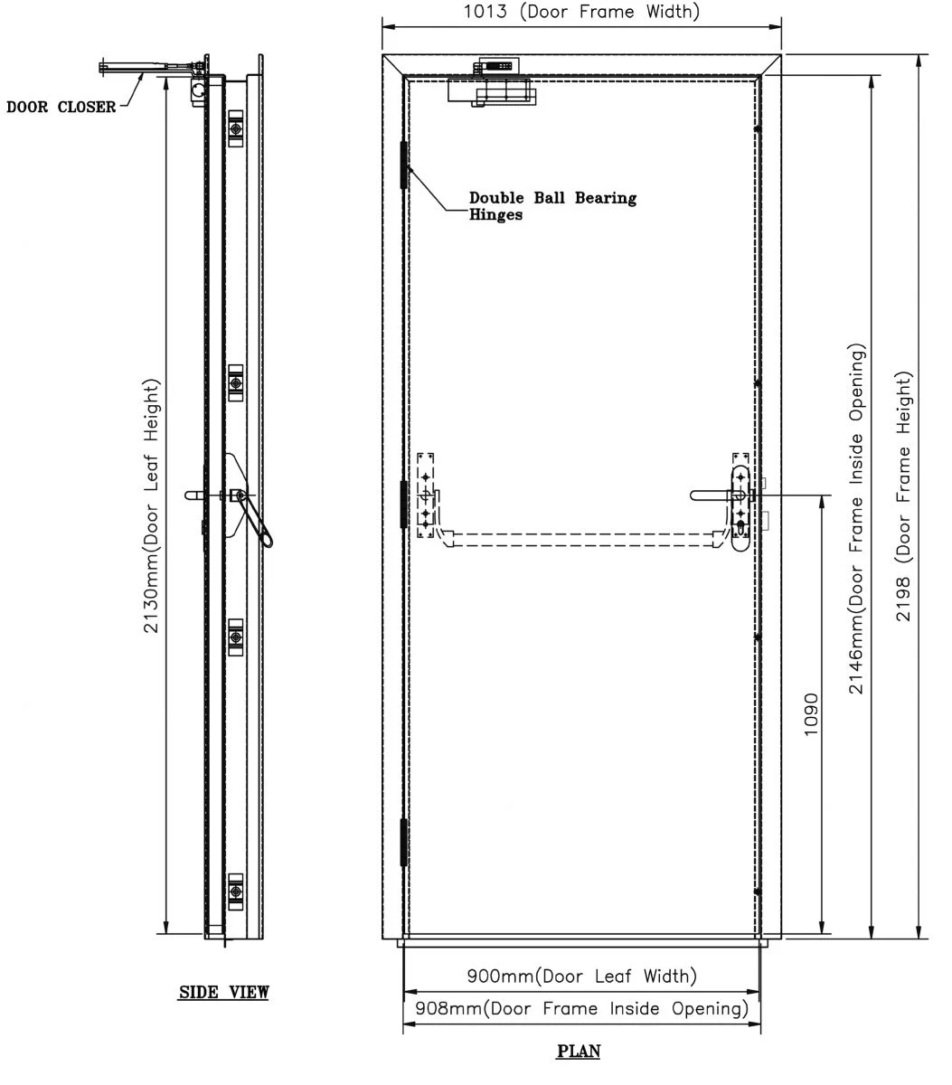 Steel Metal Material Fire Exit 3 Hours Rated Fire Resistance Time Fireproof Door