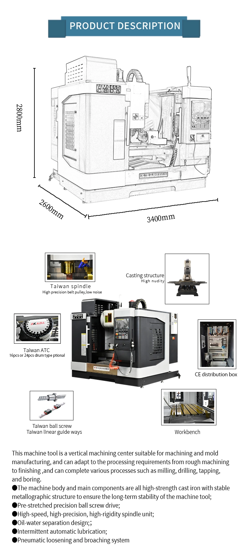 (Vmc650 Vmc 850) China Vertical Three Aixs Vmc CNC Milling Machine for Sale