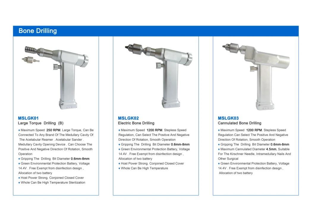 Electric Bone Drilling 1200 Rpm Orthopedic Surgical Instruments Mslgk02 / Electric Drill Orthopedic Machine with Two Batteries