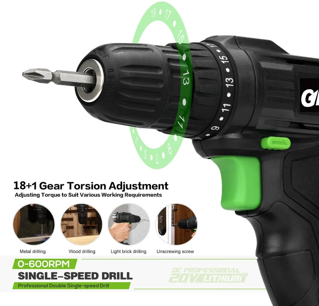 Greenline 18V (20V Max) Lithium-Ion Battery Cordless/Electric Impact Drill/Screwdriver-Power Tools