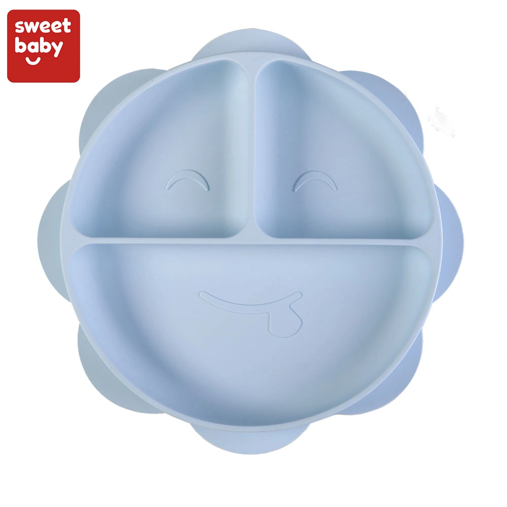 Factory Wholesale Microwave Safe Toddler Baby Round Silicone Divided Plate Baby Silicone Plate Silicone Baby Plate