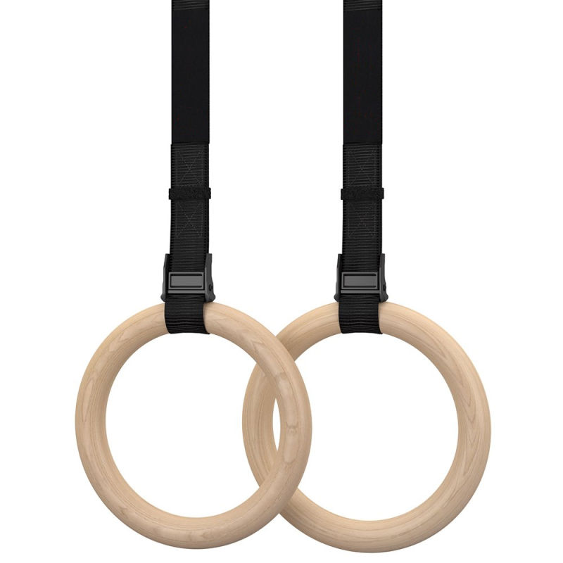 Wooden Fitness Gymnastic Rings with Straps for Gym Equipment