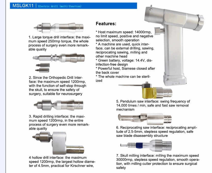 High-Temperature Sterilization Multi-Function Portable Orthopedic Electric Drill 14000 Rmp Surgical Orthopedic Drill Machine Mslgk11