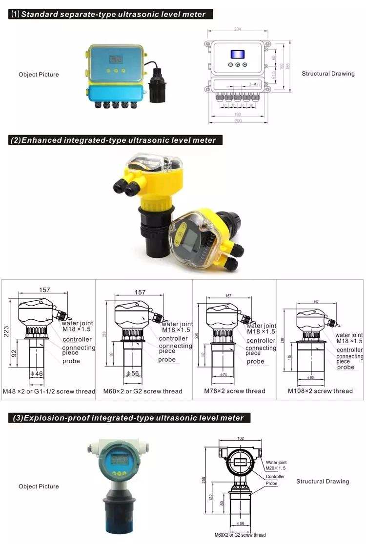 4-20mA Level Instrument Liquid Level Meter Fuel Ultrasonic Water Level Meter