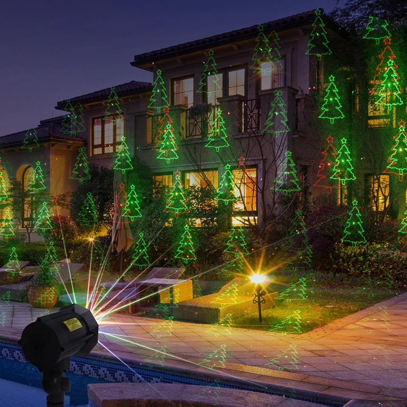 Outdoor Waterproof Night Sensor Red Star and Green Blue Christmas Tree Stars Shower Laser Light Projector