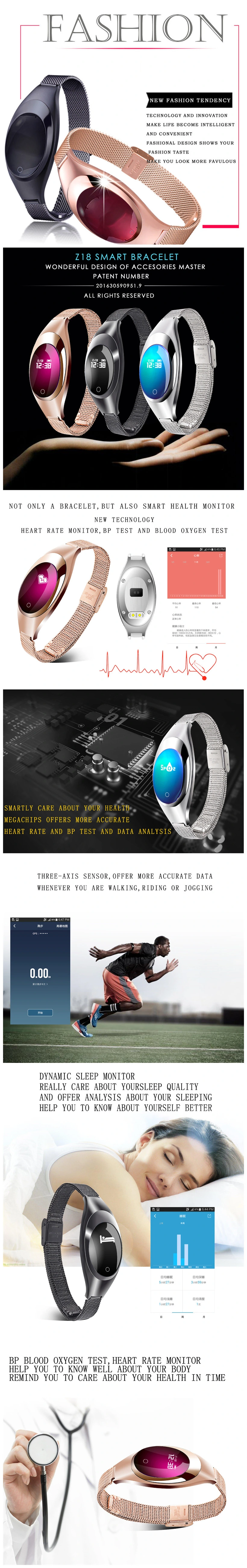 Z18 Smart Bracelet Band Blood Oxygen Heart Rate Call Reminder Luxury Fashion Wristband Band Wrist Watch