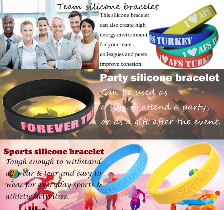 Custom Logo Fashion Sport Silicon Rubber Wrist Band Colorful Slap PVC Color Filled Silicone Wristband for Promotion Gift (YB-SW-214)