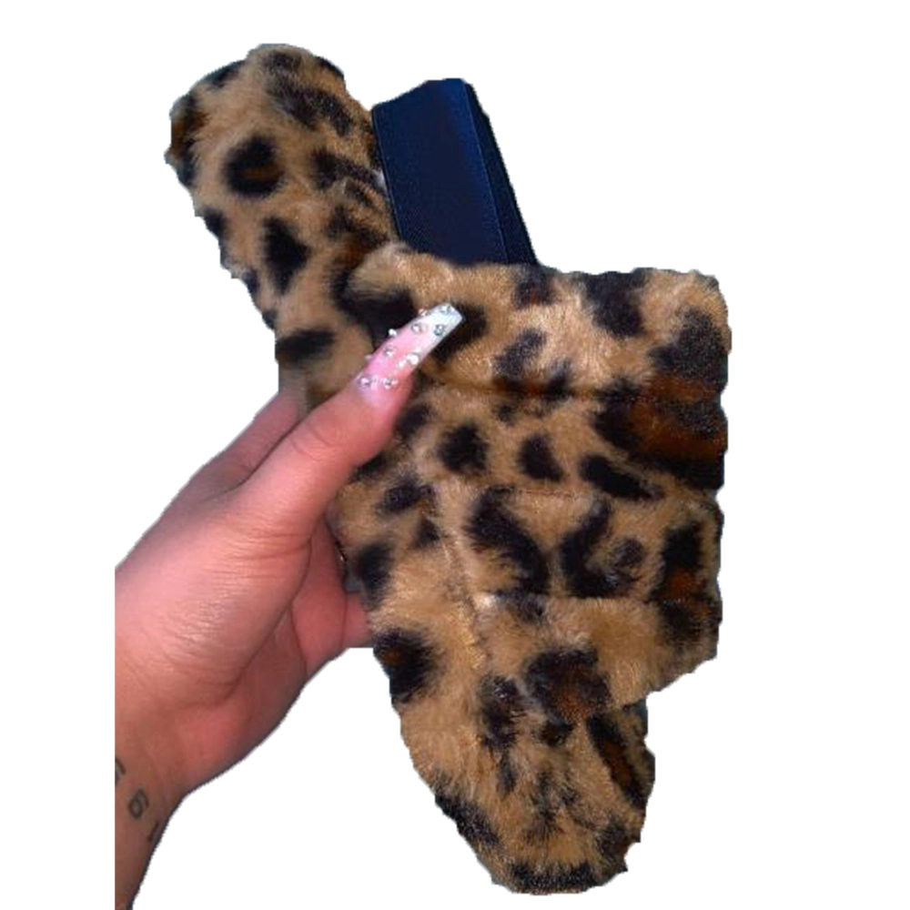 Wholesale Fur Slippers with Ankle Elastic Band Open Toe Winter Sandal