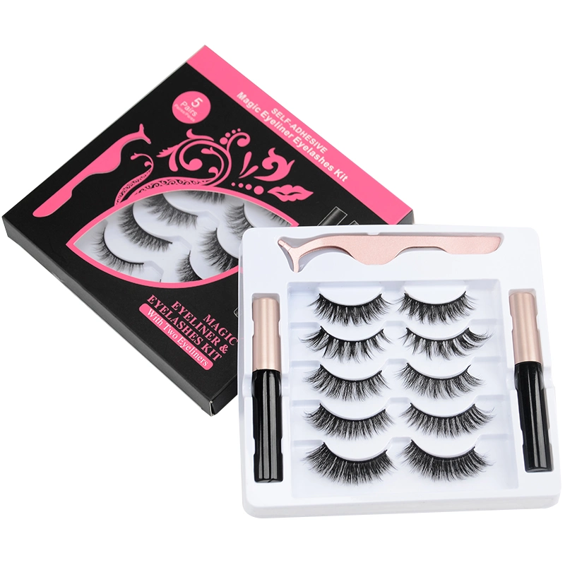 High Quality 5 Magnetic Eyelashes Custom Magnetic Eyelashes with Magic Eyeliner Wholesale Magnetic 3D Mink Faux Mink Eyelashes