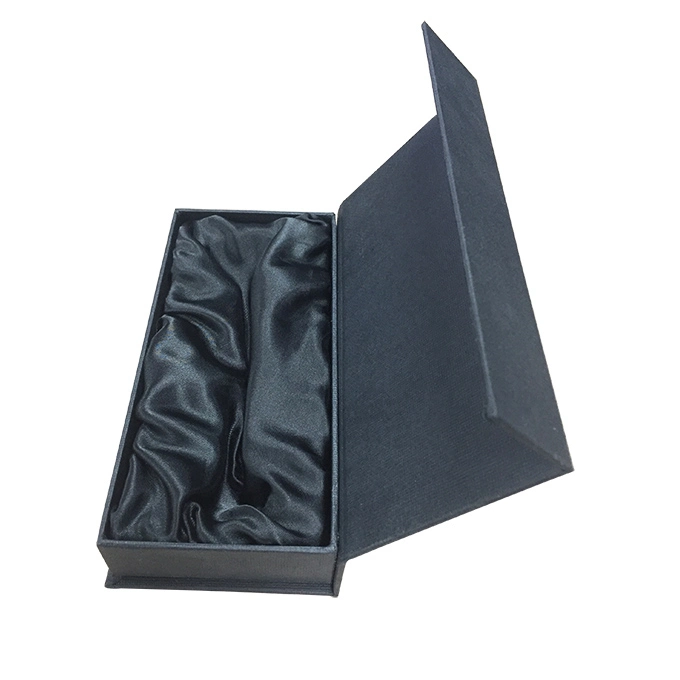 Wholesale Custom Size Printing Clothing Cosmetic Packaging Magnetic Black Gift Box with Satin