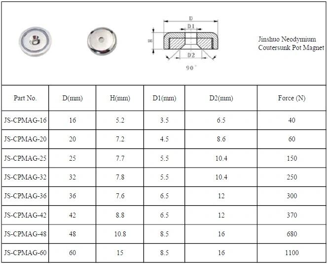 Strong Countersunk Pot Magnet Countersunk Hole Neodymium Pot Magnet Supplier