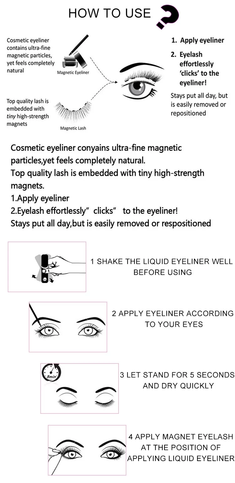 High Quality 5 Magnetic Eyelashes Custom Magnetic Eyelashes with Magic Eyeliner Wholesale Magnetic 3D Mink Faux Mink Eyelashes