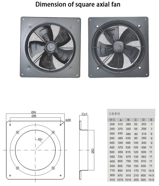 AC Axial Fan 710 mm (28in) Flow Fan External Rotor Motor Powered Axial Fan