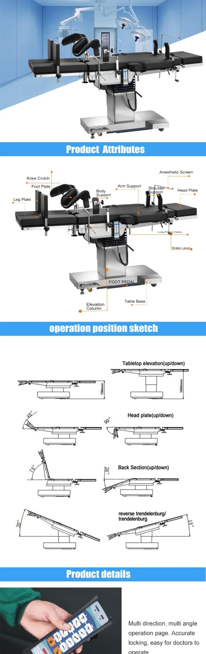 Medical Products Surgical Room Equipment Electric Folding Hospital Bed Parts (HFEOT99)