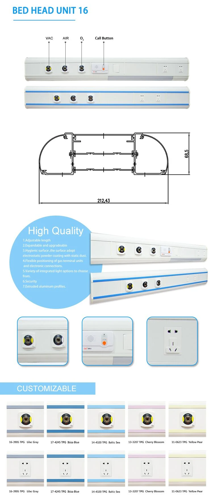 ICU Panel Medical Gas Terminal Hospital Bed Head Unit Price