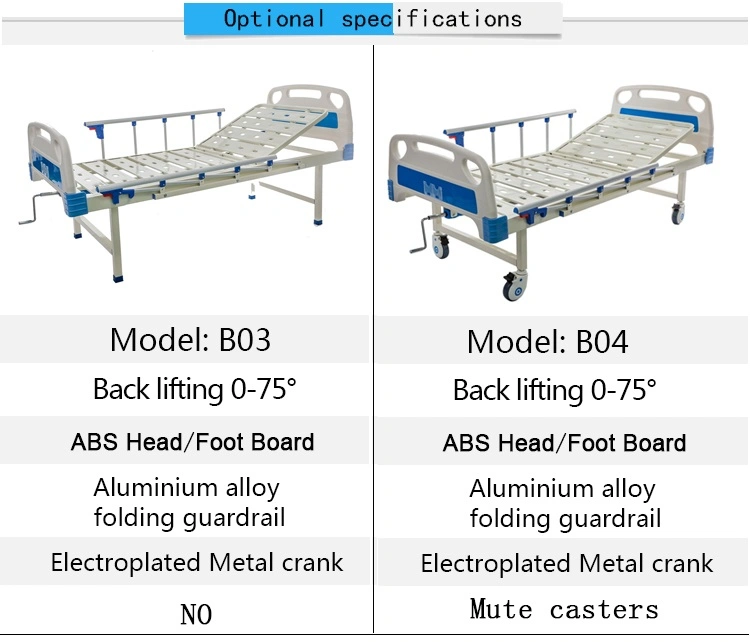 Hospital Equipment Adjustable Metal Medical Hospital Bed for Patient