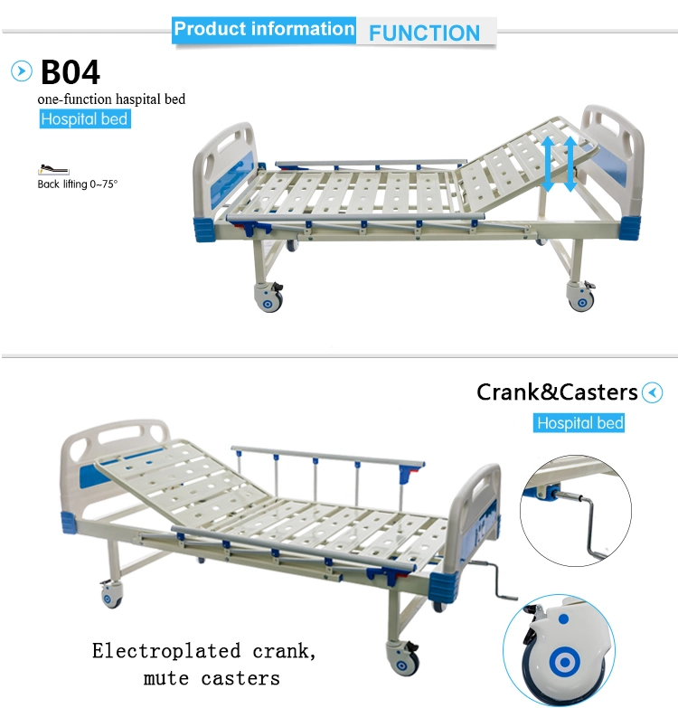 Latest Design 1 Function Manual Home Care Bed Metal Hospital Beds with Folding Railing