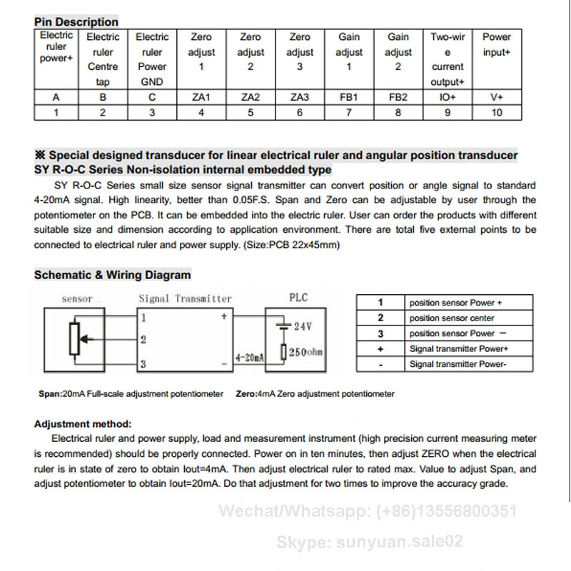 Potentiometer, Electric Ruler, Displacement Sensor Signal Input to Current, Voltage Signal Sensor Transformer