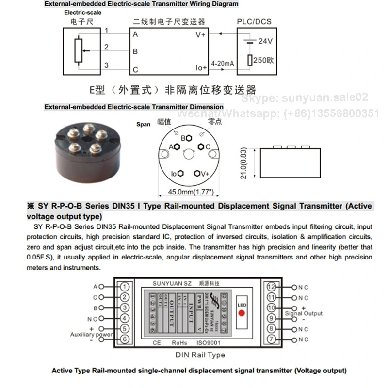 Potentiometer, Electric Ruler, Displacement Sensor Signal Input to Current, Voltage Signal Sensor Transformer