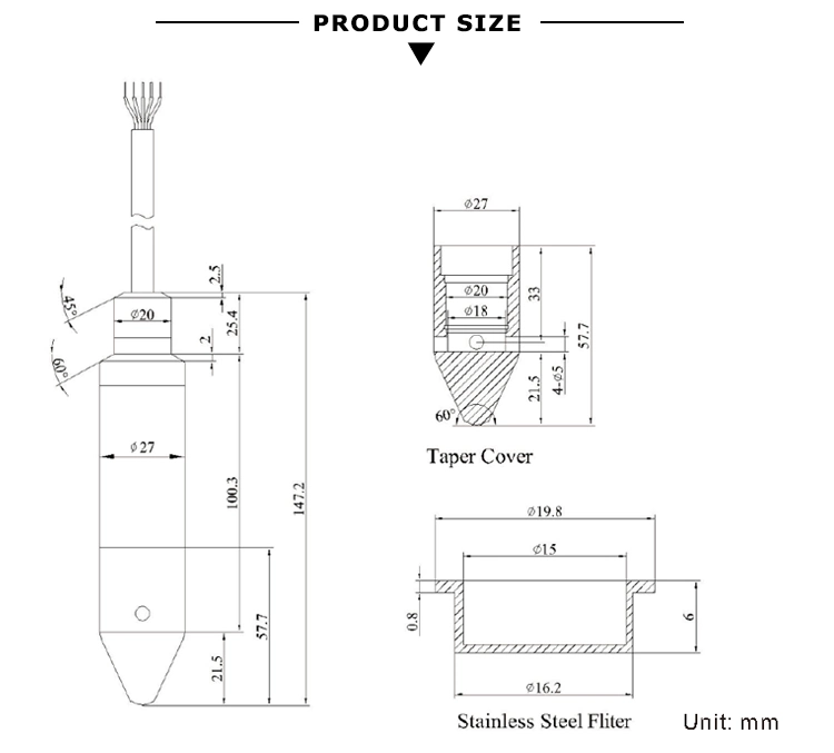 Analog and RS485 Modbus Low Cost Water Tank Level Sensor Submersible Fuel Level Sensor