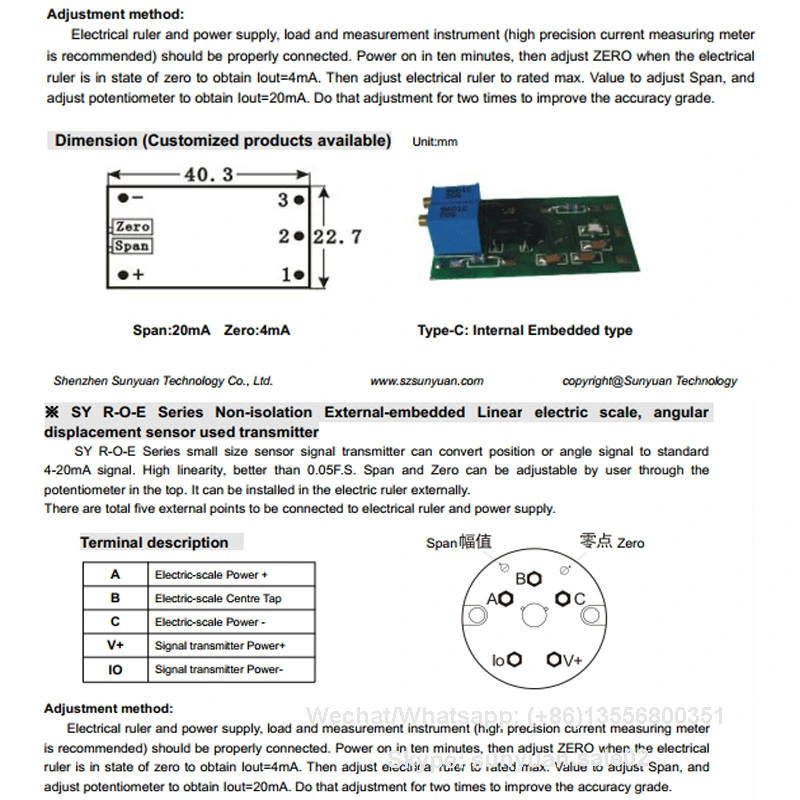 Potentiometer, Electric Ruler, Displacement Sensor Signal Input to Current, Voltage Signal Sensor Transformer