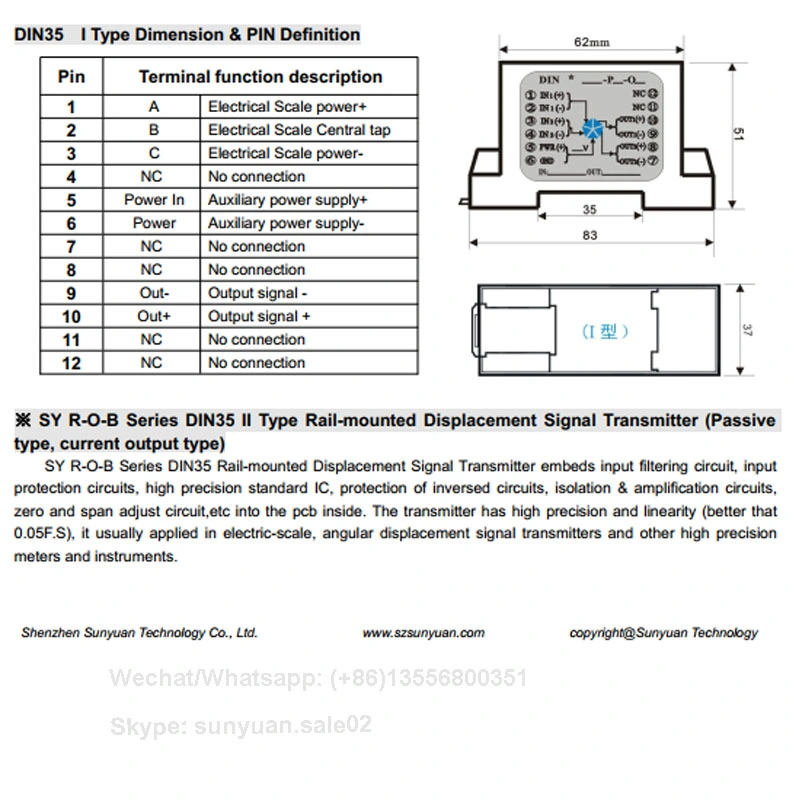 Potentiometer, Electric Ruler, Displacement Sensor Signal Input to Current, Voltage Signal Sensor Transformer