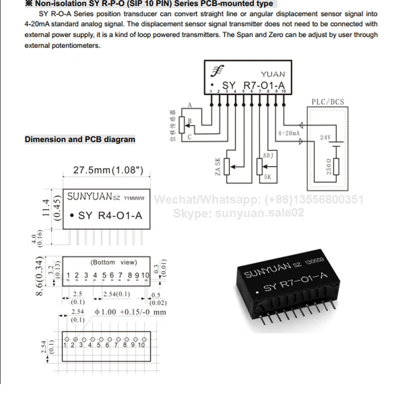 Potentiometer, Electric Ruler, Displacement Sensor Signal Input to Current, Voltage Signal Sensor Transformer