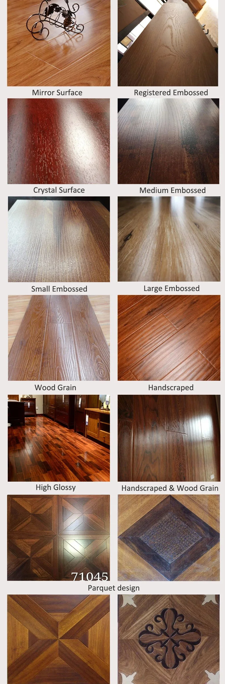 China Manufacturer Directly Laminate Flooring 8mm 12mm Waterproof Laminated Wooden Flooring Laminate Flooring Rubber