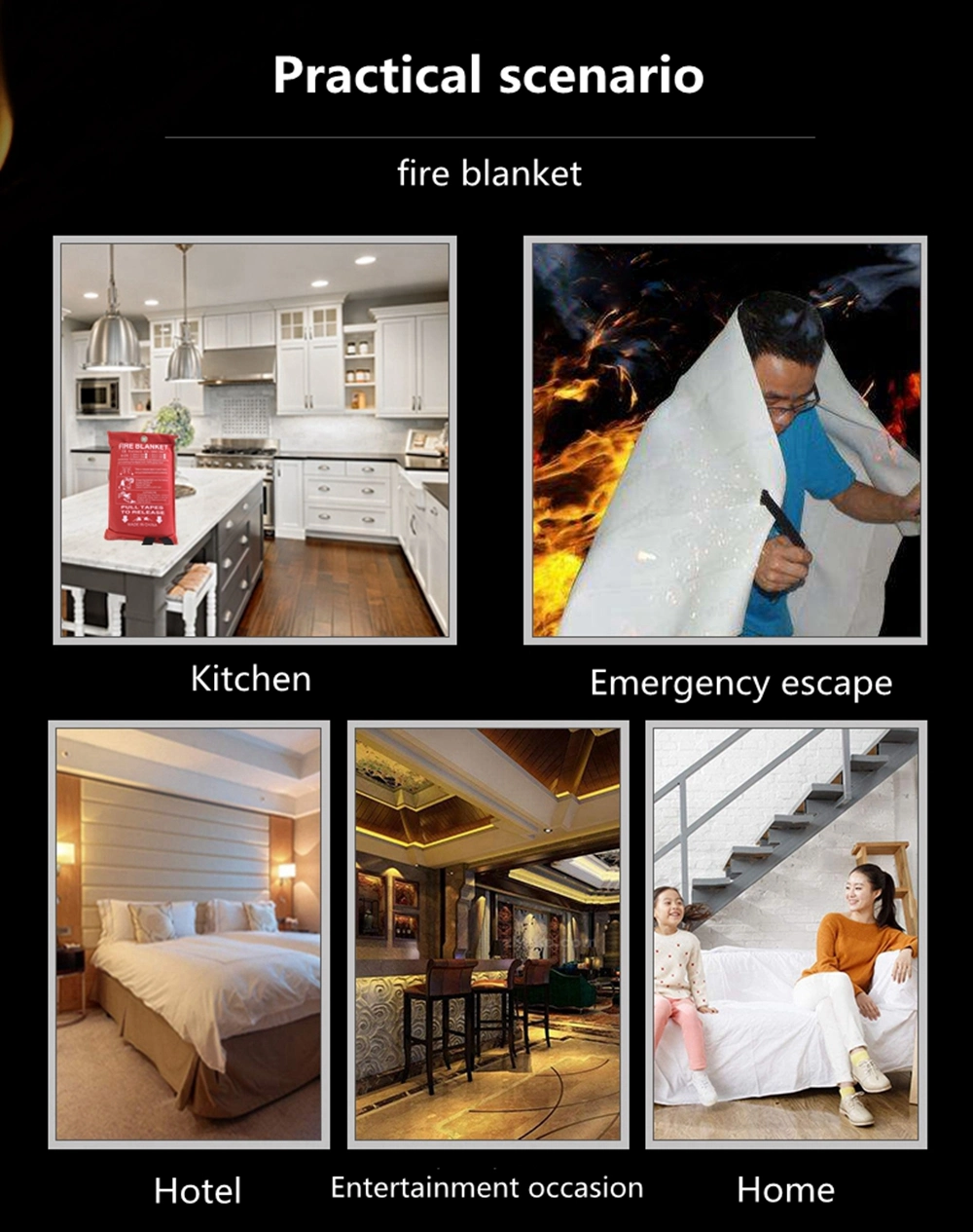 Ce Approved Different Size Family & Industrial Fiberglass Safety Fire Resistant Blanket/ Fireproof Blanket/ Anti Fire Blanket