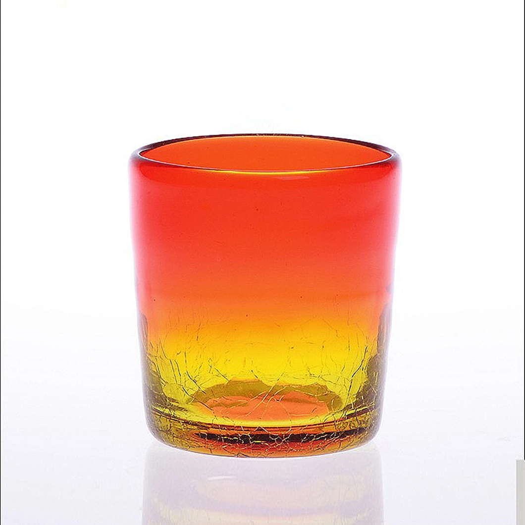 Thick Wall Heavy Bottom Solid Red Color Glass Ice Cracked Pattern Candle Jar