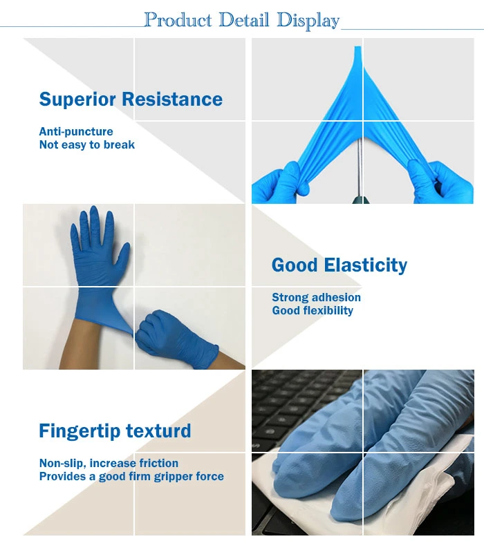 Large in Stock Certificate Comfortable Cheap Blue Powder Free/Powder Blue Nitrile Gloves Made in China