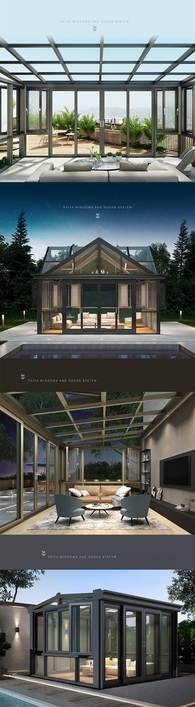 Luxury Tempered Insulated Aluminium Outdoor Glass Garden Room Winter Sunroom for Sale