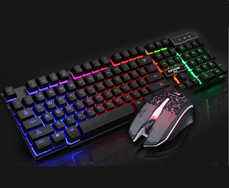 Wired 104keys Backlit Multimedia Ergonomic Gaming Keyboard and Mouse with Laser Printing + 1200dpi 3D Mouse