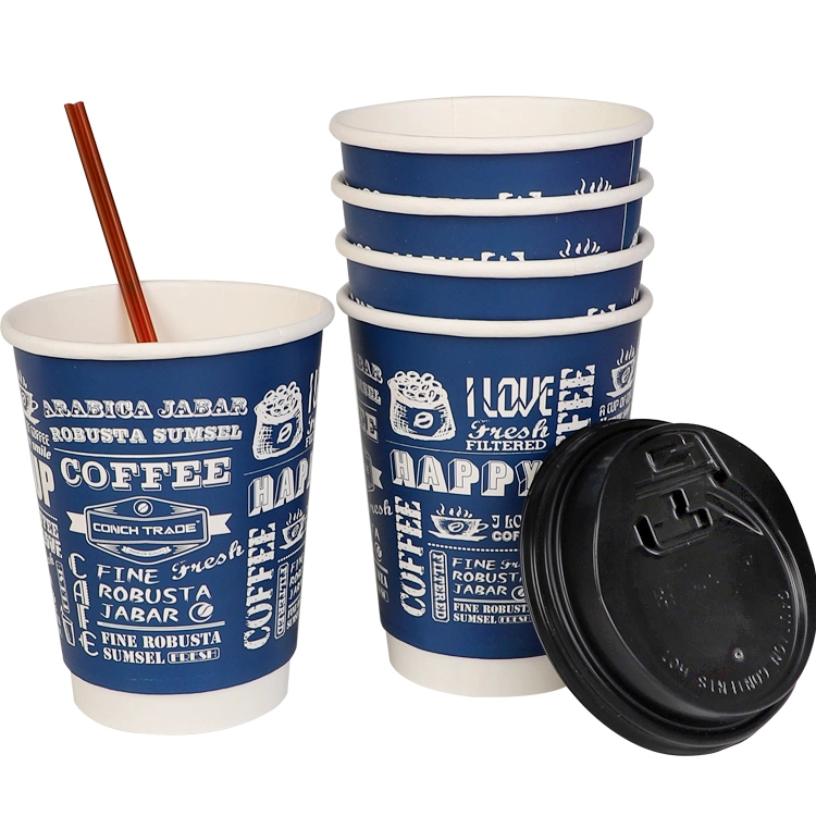 Takeaway Paper Cups Cheap Coffee Cups with Lids Disposable Double Wall Ripple Wall for Hot Dirnking