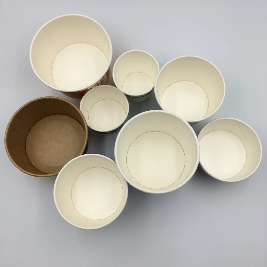 Eco Friendly Disposable Take Away Kraft Paper Cup, Soup Bowl with Lid, OEM Designs Disposable Biodegradable Hot Food Paper Bowl/Cup, Fast Food Bowl