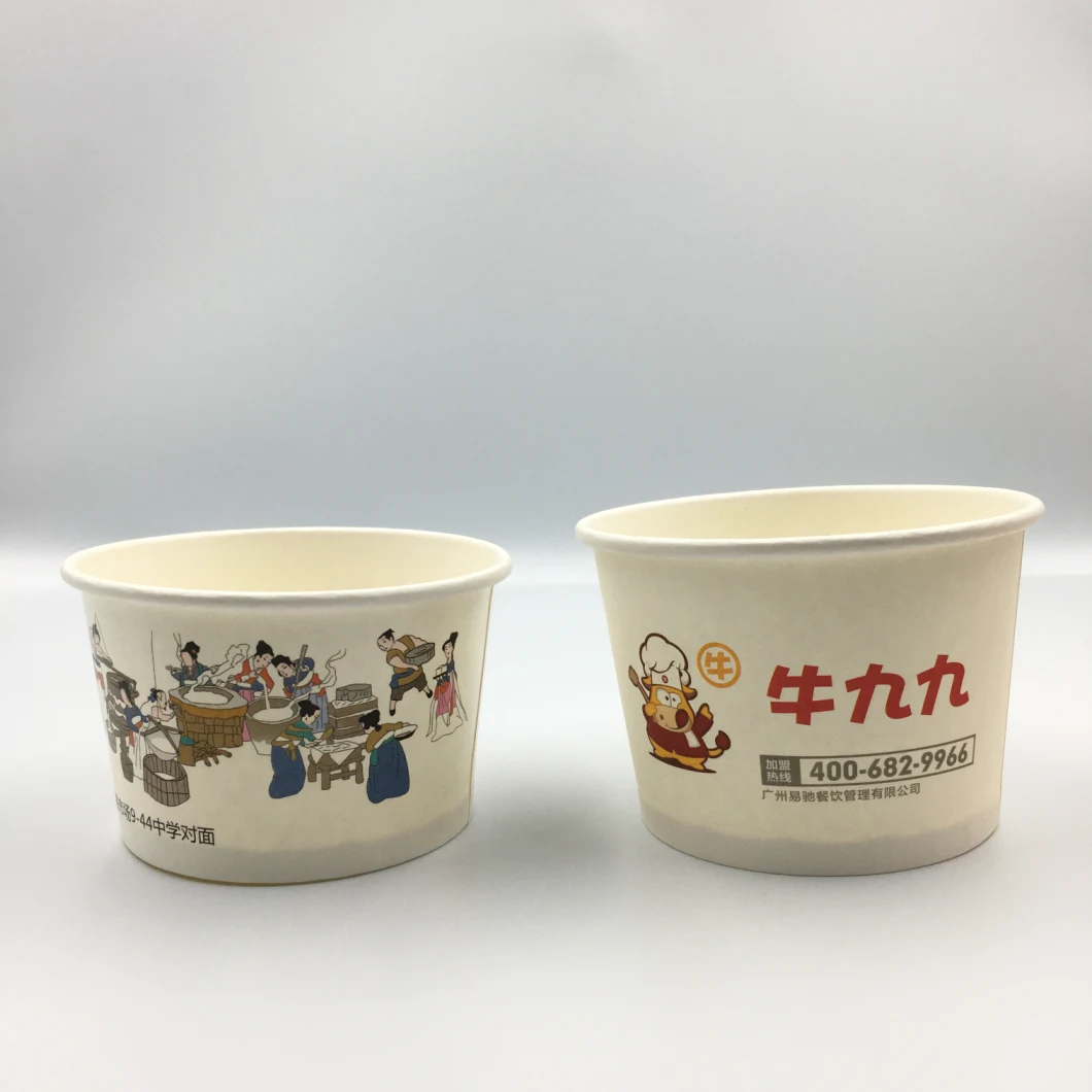 Eco Friendly Disposable Take Away Kraft Paper Cup, Soup Bowl with Lid, OEM Designs Disposable Biodegradable Hot Food Paper Bowl/Cup, Fast Food Bowl