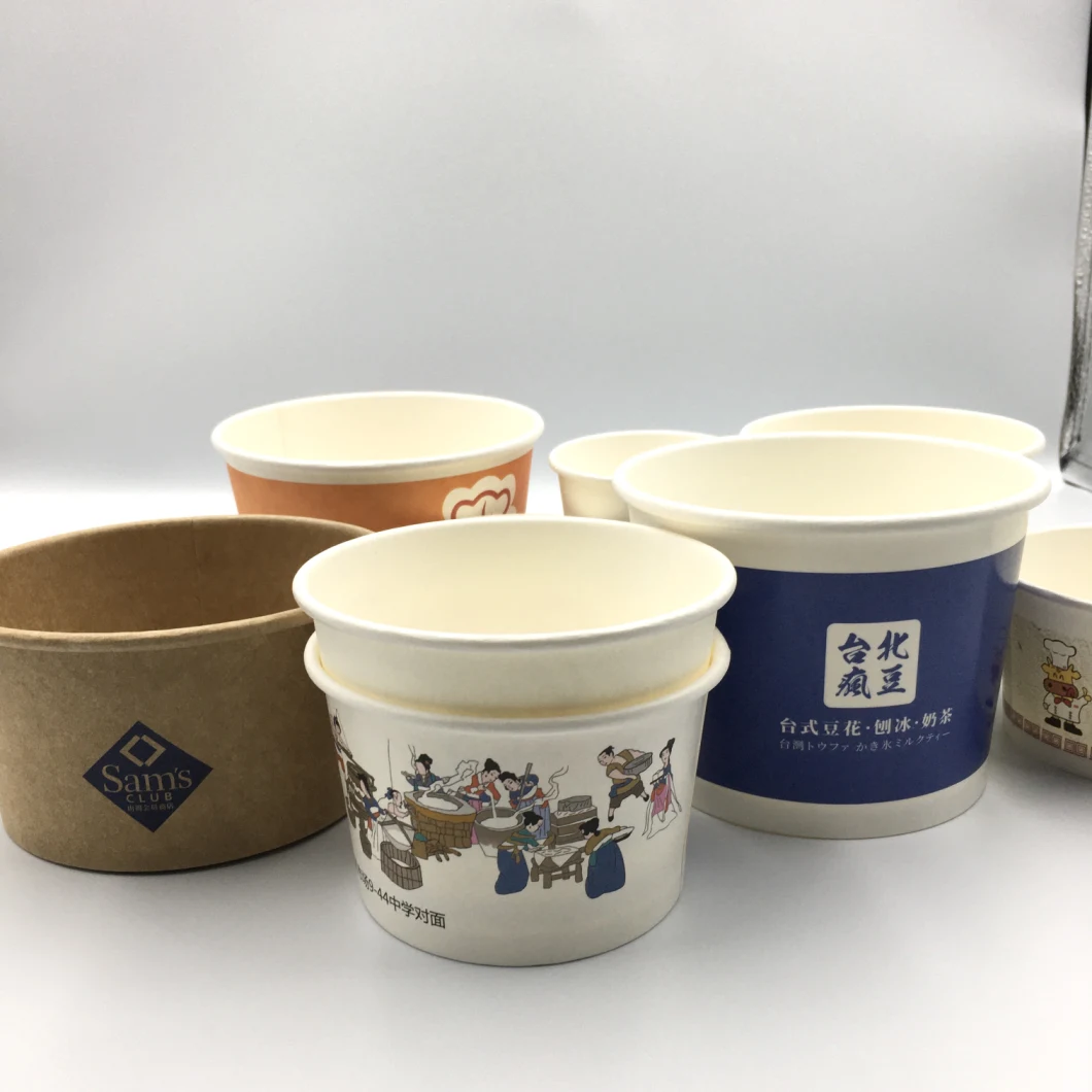 Eco Friendly Disposable Take Away Kraft Paper Cup, Soup Bowl with Lid, OEM Designs Disposable Biodegradable Hot Food Paper Bowl/Cup, Fast Food Bowl