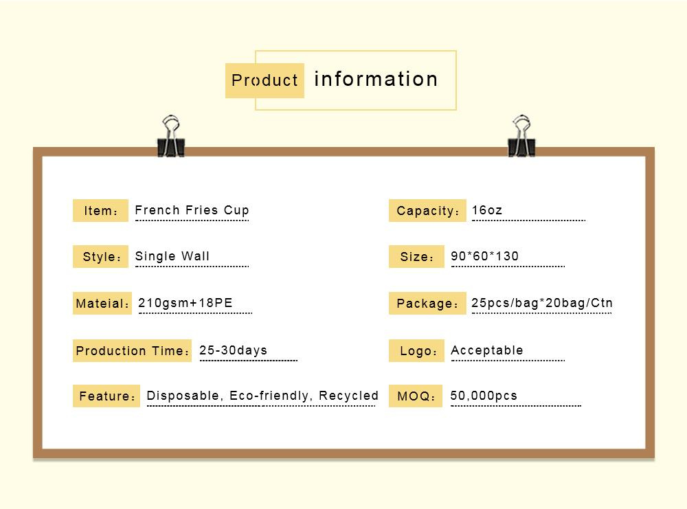 French Fries Cups Paper Paper Biodegradable Paper Cups