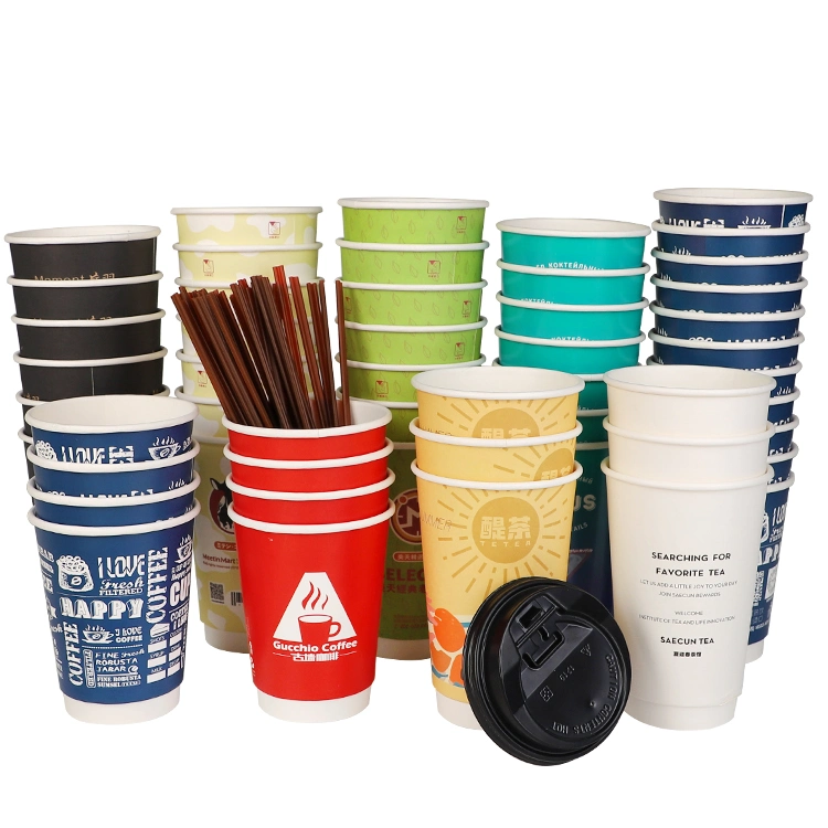 Takeaway Paper Cups Cheap Coffee Cups with Lids Disposable Double Wall Ripple Wall for Hot Dirnking