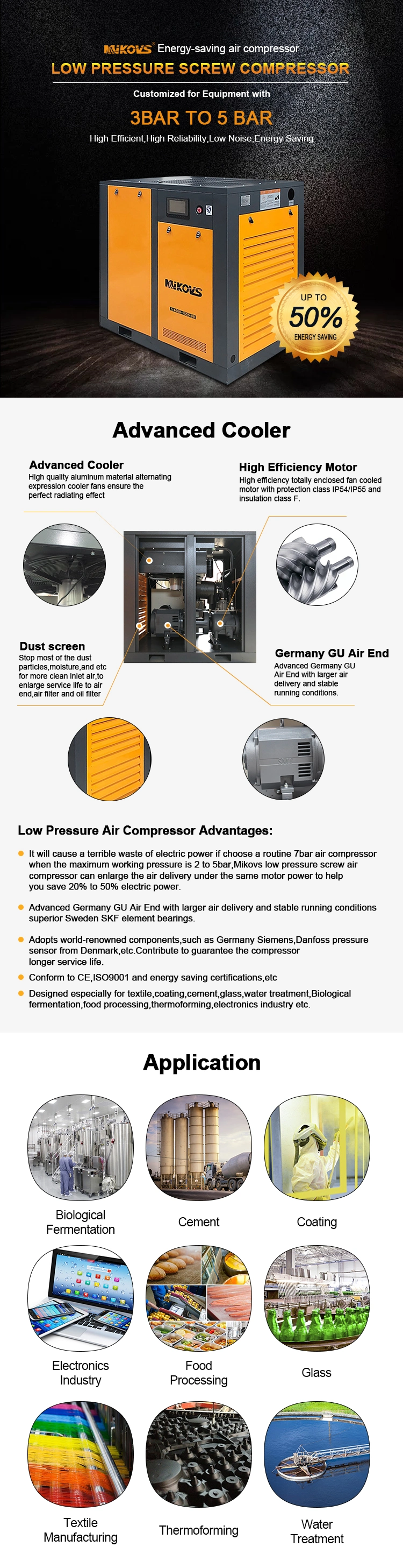 Ce Approval Industry Low Pressure Air Compressor for Nitrogen Machine Use