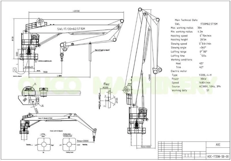 Hydraulic Crane Knuckle Boom Crane 2.5 Ton High Impact Resistance