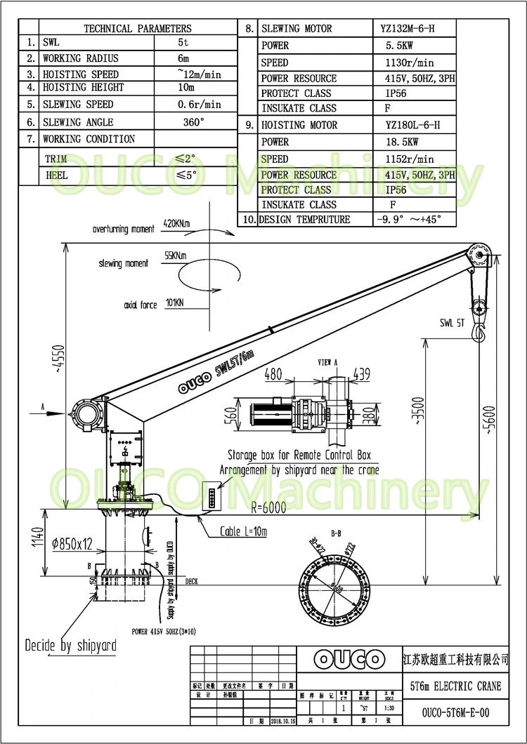 Electrical Crane Straight Boom Marine Crane for Ship