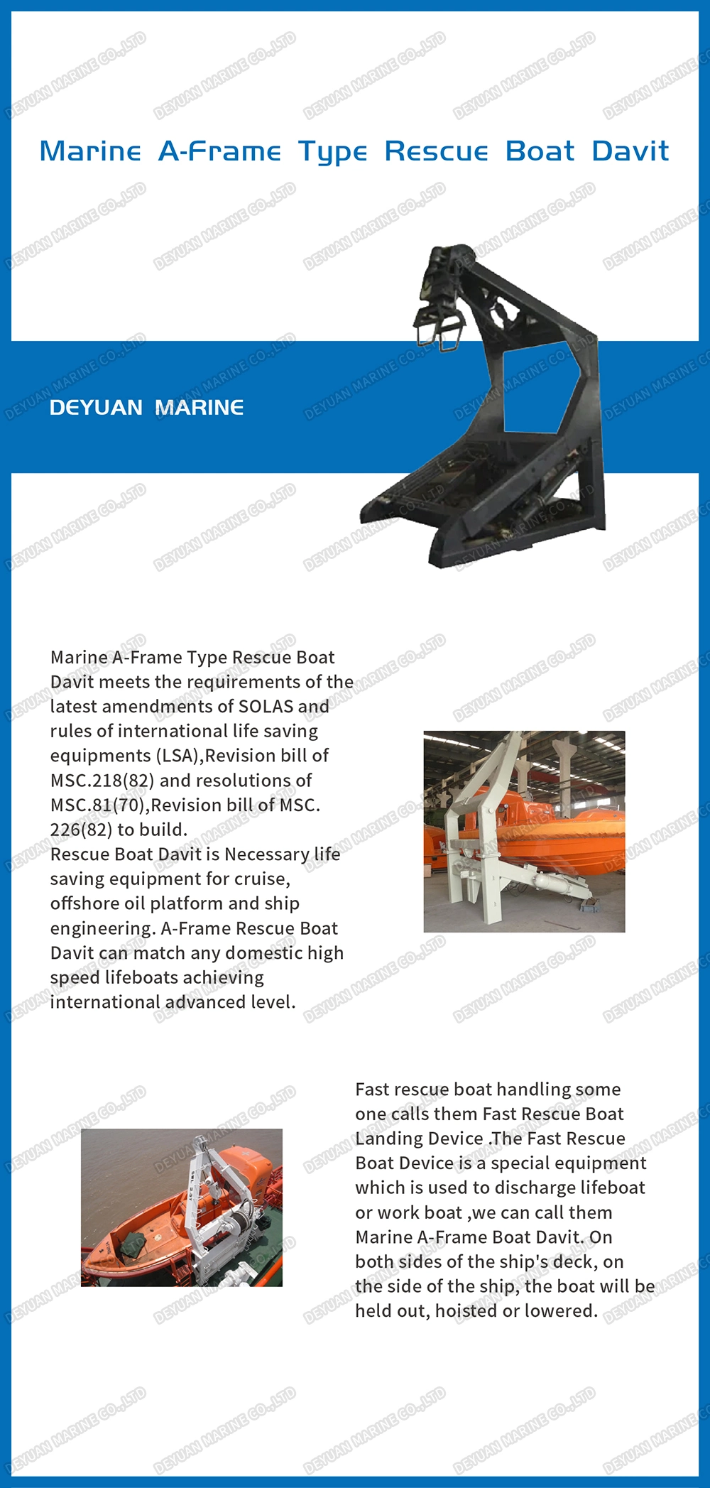 30kn Hydraulic a Type Davit for Fast Rescue Boat