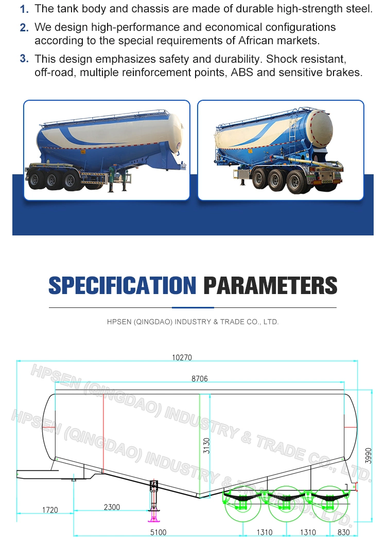 2 Axles 30cbm Cement Bulker V Shape Bulk Cement Hopper Semi Trailer