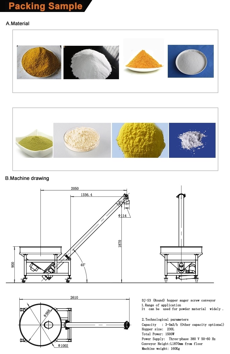 Adjustable Flowing Bulk Material Handling Hopper Auger Conveyor Screw Type