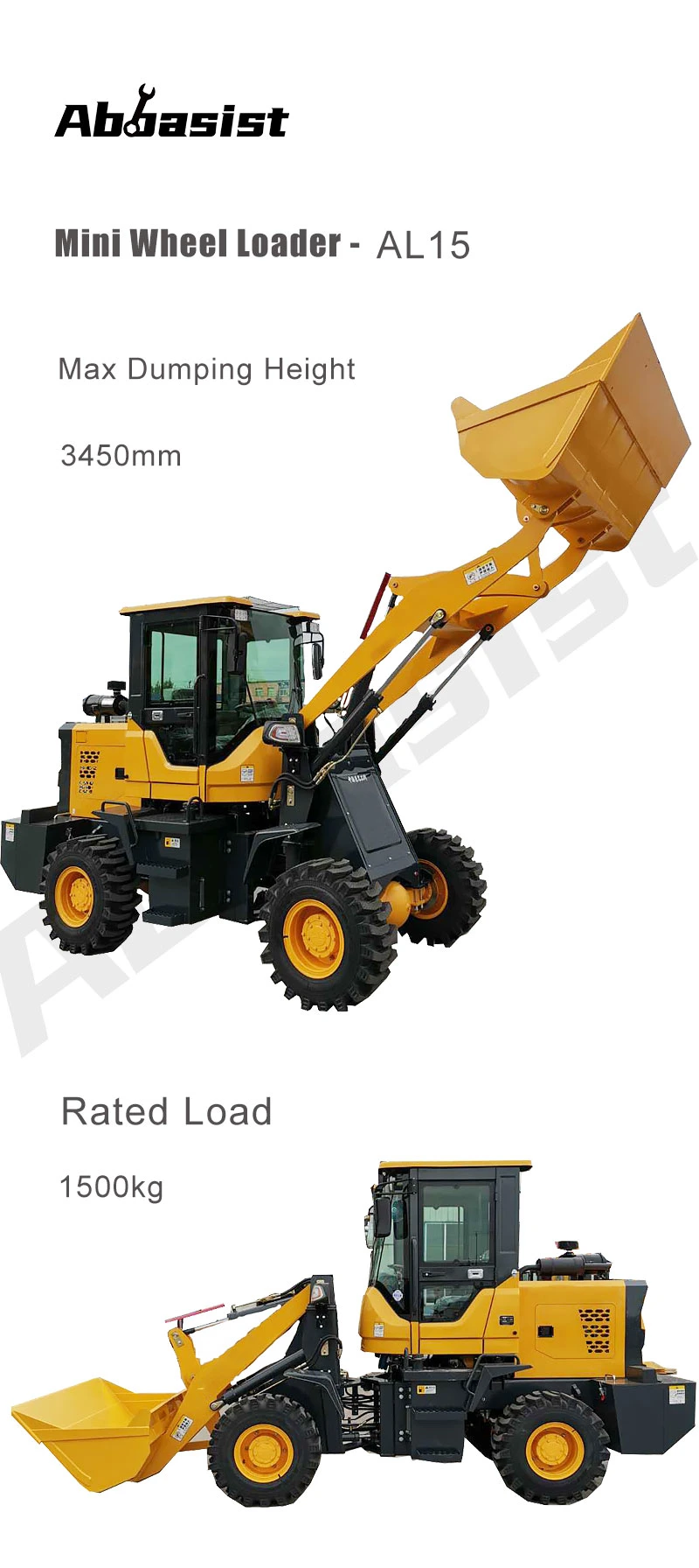 Wheel Loader Al15 1500kg Wheel Loader Mini Hydraulic Loader