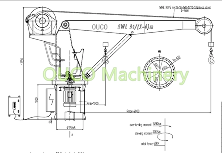 Marine Stiff Crane Swl 3 Ton at 9 Meter Jib Crane