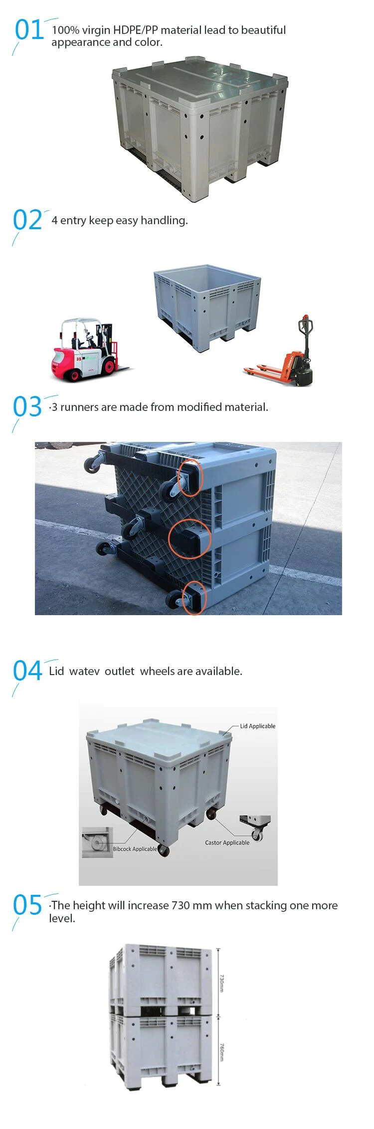 Recycled Stackable Industry Plastic Pallet Bins Plastic Fruit Storage Boxes