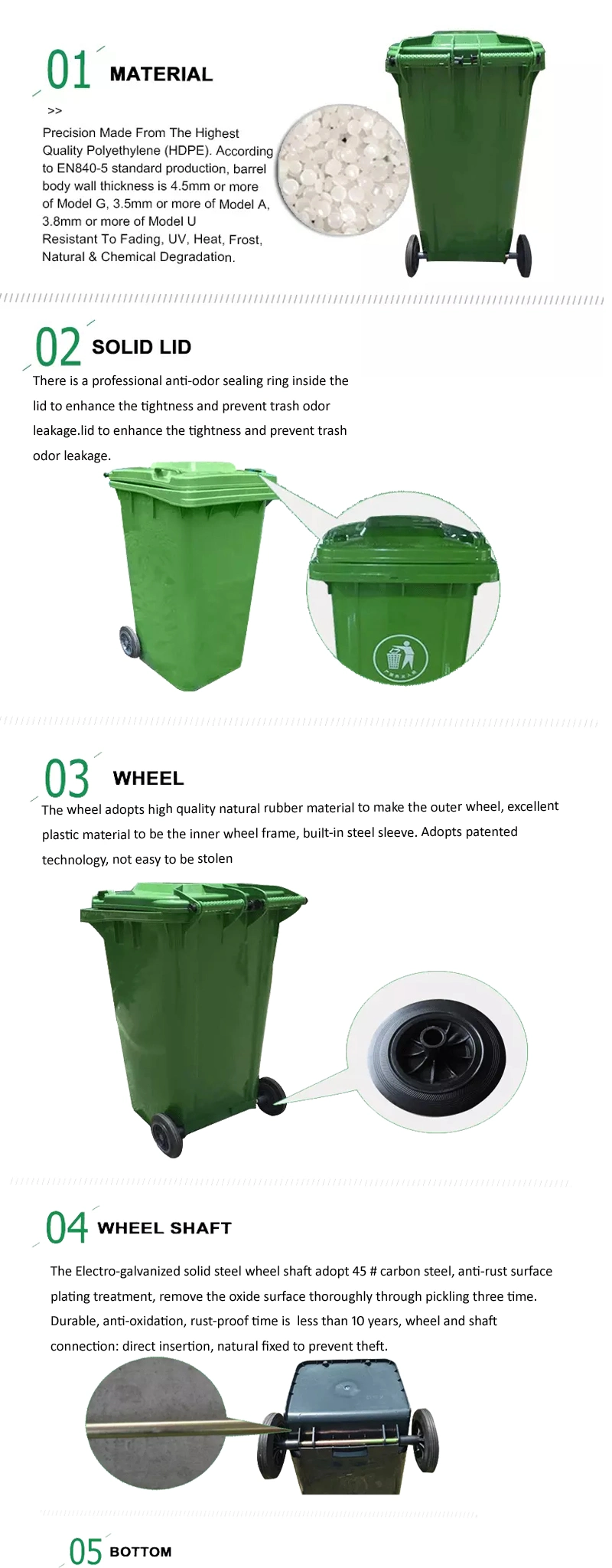 Outdoor 120L Plastic Garbage Bins, Trash Bins, Dustbins